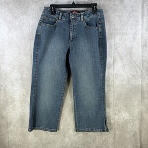 Lee Riveted Ultimate 5‎ Denim Jeans Women 10M Capri Cropped Stretch Side Slits
